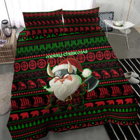 Viking Christmas Bedding Set with Santa Warrior Axe Nordic Symbols Red Green Black Knit Pattern Design - Wonder Print Shop