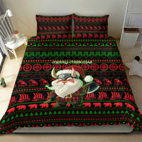 Viking Christmas Bedding Set with Santa Warrior Axe Nordic Symbols Red Green Black Knit Pattern Design - Wonder Print Shop