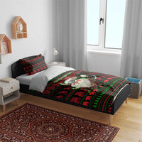Viking Christmas Bedding Set with Santa Warrior Axe Nordic Symbols Red Green Black Knit Pattern Design - Wonder Print Shop