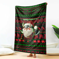 Viking Christmas Blanket with Santa Warrior Axe Nordic Symbols Red Green Black Knit Pattern Design - Wonder Print Shop