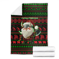 Viking Christmas Blanket with Santa Warrior Axe Nordic Symbols Red Green Black Knit Pattern Design - Wonder Print Shop
