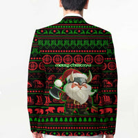Viking Christmas Blazer with Santa Warrior Axe Nordic Symbols Red Green Black Knit Pattern Design - Wonder Print Shop