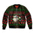 Viking Christmas Bomber Jacket with Santa Warrior Axe Nordic Symbols Red Green Black Knit Pattern Design - Wonder Print Shop