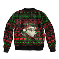 Viking Christmas Bomber Jacket with Santa Warrior Axe Nordic Symbols Red Green Black Knit Pattern Design - Wonder Print Shop