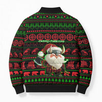 Viking Christmas Bomber Puffer Jacket with Santa Warrior Axe Nordic Symbols Red Green Black Knit Pattern Design - Wonder Print Shop
