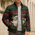 Viking Christmas Bomber Puffer Jacket with Santa Warrior Axe Nordic Symbols Red Green Black Knit Pattern Design - Wonder Print Shop