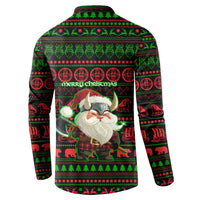 Viking Christmas Button Sweatshirt with Santa Warrior Axe Nordic Symbols Red Green Black Knit Pattern Design - Wonder Print Shop