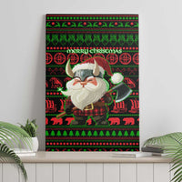 Viking Christmas Canvas Wall Art with Santa Warrior Axe Nordic Symbols Red Green Black Knit Pattern Design - Wonder Print Shop