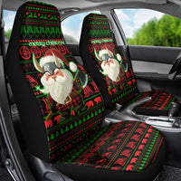 Viking Christmas Car Seat Cover with Santa Warrior Axe Nordic Symbols Red Green Black Knit Pattern Design - Wonder Print Shop