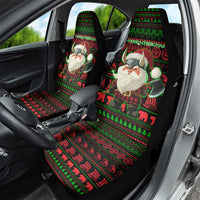 Viking Christmas Car Seat Cover with Santa Warrior Axe Nordic Symbols Red Green Black Knit Pattern Design - Wonder Print Shop