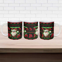 Viking Christmas Ceramic Mug with Santa Warrior Axe Nordic Symbols Red Green Black Knit Pattern Design - Wonder Print Shop