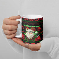 Viking Christmas Ceramic Mug with Santa Warrior Axe Nordic Symbols Red Green Black Knit Pattern Design - Wonder Print Shop