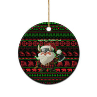 Viking Christmas Ceramic Ornament with Santa Warrior Axe Nordic Symbols Red Green Black Knit Pattern Design - Wonder Print Shop