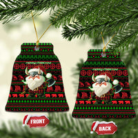 Viking Christmas Ceramic Ornament with Santa Warrior Axe Nordic Symbols Red Green Black Knit Pattern Design - Wonder Print Shop