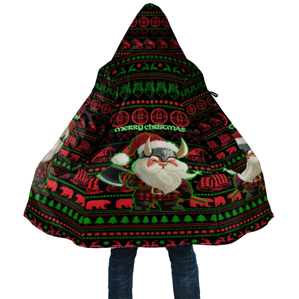 Viking Christmas Cloak with Santa Warrior Axe Nordic Symbols Red Green Black Knit Pattern Design - Wonder Print Shop