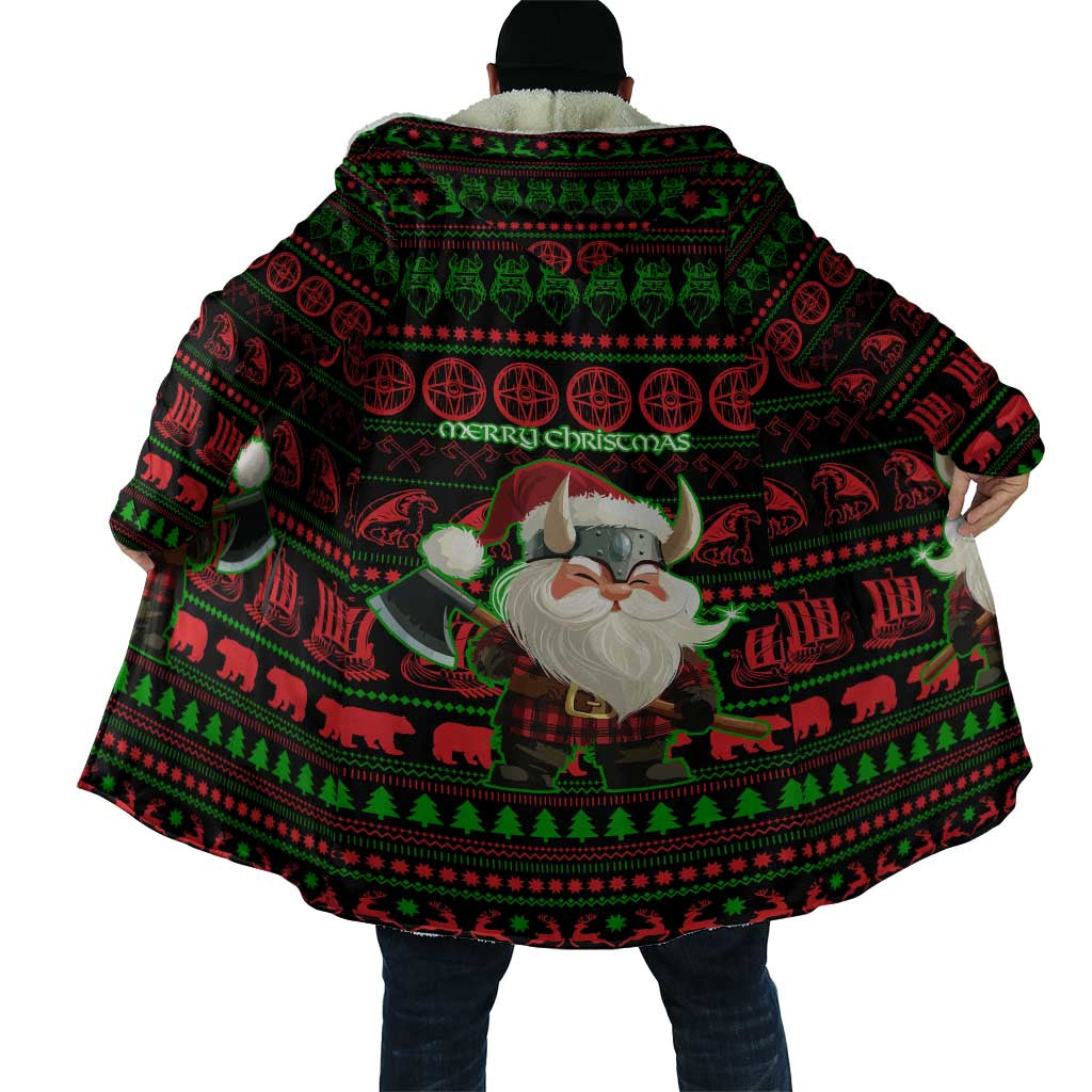 Viking Christmas Cloak with Santa Warrior Axe Nordic Symbols Red Green Black Knit Pattern Design - Wonder Print Shop