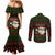 Viking Christmas Couples Matching Mermaid Dress and Long Sleeve Button Shirt with Santa Warrior Axe Nordic Symbols Red Green Black Knit Pattern Design - Wonder Print Shop