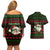 Viking Christmas Couples Matching Off Shoulder Short Dress and Hawaiian Shirt with Santa Warrior Axe Nordic Symbols Red Green Black Knit Pattern Design - Wonder Print Shop
