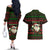 Viking Christmas Couples Matching Off The Shoulder Long Sleeve Dress and Hawaiian Shirt with Santa Warrior Axe Nordic Symbols Red Green Black Knit Pattern Design - Wonder Print Shop