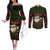 Viking Christmas Couples Matching Off The Shoulder Long Sleeve Dress and Long Sleeve Button Shirt with Santa Warrior Axe Nordic Symbols Red Green Black Knit Pattern Design - Wonder Print Shop