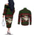 Viking Christmas Couples Matching Off The Shoulder Long Sleeve Dress and Long Sleeve Button Shirt with Santa Warrior Axe Nordic Symbols Red Green Black Knit Pattern Design - Wonder Print Shop