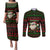 Viking Christmas Couples Matching Puletasi and Long Sleeve Button Shirt with Santa Warrior Axe Nordic Symbols Red Green Black Knit Pattern Design - Wonder Print Shop