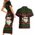 Viking Christmas Couples Matching Short Sleeve Bodycon Dress and Hawaiian Shirt with Santa Warrior Axe Nordic Symbols Red Green Black Knit Pattern Design - Wonder Print Shop