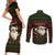 Viking Christmas Couples Matching Short Sleeve Bodycon Dress and Long Sleeve Button Shirt with Santa Warrior Axe Nordic Symbols Red Green Black Knit Pattern Design - Wonder Print Shop