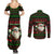 Viking Christmas Couples Matching Summer Maxi Dress and Long Sleeve Button Shirt with Santa Warrior Axe Nordic Symbols Red Green Black Knit Pattern Design - Wonder Print Shop