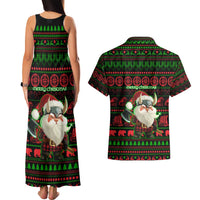 Viking Christmas Couples Matching Tank Maxi Dress and Hawaiian Shirt with Santa Warrior Axe Nordic Symbols Red Green Black Knit Pattern Design - Wonder Print Shop