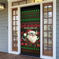 Viking Christmas Door Cover with Santa Warrior Axe Nordic Symbols Red Green Black Knit Pattern Design - Wonder Print Shop