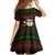 Viking Christmas Family Matching Long Sleeve Bodycon Dress and Hawaiian Shirt with Santa Warrior Axe Nordic Symbols Red Green Black Knit Pattern Design - Wonder Print Shop