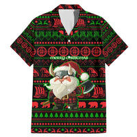 Viking Christmas Family Matching Mermaid Dress and Hawaiian Shirt with Santa Warrior Axe Nordic Symbols Red Green Black Knit Pattern Design - Wonder Print Shop