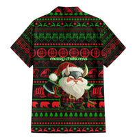 Viking Christmas Family Matching Mermaid Dress and Hawaiian Shirt with Santa Warrior Axe Nordic Symbols Red Green Black Knit Pattern Design - Wonder Print Shop
