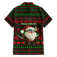 Viking Christmas Family Matching Off The Shoulder Long Sleeve Dress and Hawaiian Shirt with Santa Warrior Axe Nordic Symbols Red Green Black Knit Pattern Design - Wonder Print Shop