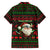 Viking Christmas Family Matching Off The Shoulder Long Sleeve Dress and Hawaiian Shirt with Santa Warrior Axe Nordic Symbols Red Green Black Knit Pattern Design - Wonder Print Shop