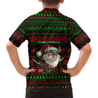 Viking Christmas Family Matching Puletasi and Hawaiian Shirt with Santa Warrior Axe Nordic Symbols Red Green Black Knit Pattern Design - Wonder Print Shop
