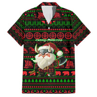Viking Christmas Family Matching Puletasi and Hawaiian Shirt with Santa Warrior Axe Nordic Symbols Red Green Black Knit Pattern Design - Wonder Print Shop