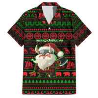 Viking Christmas Family Matching Short Sleeve Bodycon Dress and Hawaiian Shirt with Santa Warrior Axe Nordic Symbols Red Green Black Knit Pattern Design - Wonder Print Shop