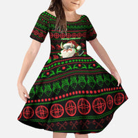 Viking Christmas Family Matching Tank Maxi Dress and Hawaiian Shirt with Santa Warrior Axe Nordic Symbols Red Green Black Knit Pattern Design - Wonder Print Shop