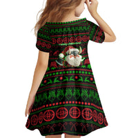 Viking Christmas Family Matching Tank Maxi Dress and Hawaiian Shirt with Santa Warrior Axe Nordic Symbols Red Green Black Knit Pattern Design - Wonder Print Shop