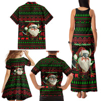 Viking Christmas Family Matching Tank Maxi Dress and Hawaiian Shirt with Santa Warrior Axe Nordic Symbols Red Green Black Knit Pattern Design - Wonder Print Shop