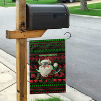 Viking Christmas Garden Flag with Santa Warrior Axe Nordic Symbols Red Green Black Knit Pattern Design - Wonder Print Shop