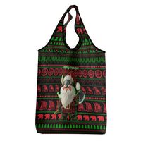 Viking Christmas Grocery Bag with Santa Warrior Axe Nordic Symbols Red Green Black Knit Pattern Design - Wonder Print Shop