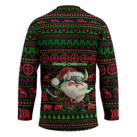 Viking Christmas Hockey Jersey with Santa Warrior Axe Nordic Symbols Red Green Black Knit Pattern Design - Wonder Print Shop