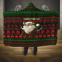 Viking Christmas Hooded Blanket with Santa Warrior Axe Nordic Symbols Red Green Black Knit Pattern Design - Wonder Print Shop