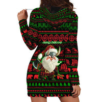 Viking Christmas Hoodie Dress with Santa Warrior Axe Nordic Symbols Red Green Black Knit Pattern Design - Wonder Print Shop