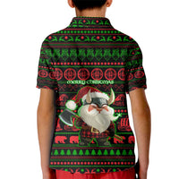 Viking Christmas Kid Polo Shirt with Santa Warrior Axe Nordic Symbols Red Green Black Knit Pattern Design - Wonder Print Shop