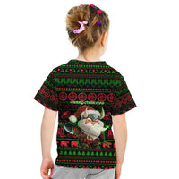 Viking Christmas Kid T Shirt with Santa Warrior Axe Nordic Symbols Red Green Black Knit Pattern Design - Wonder Print Shop