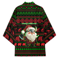 Viking Christmas Kimono with Santa Warrior Axe Nordic Symbols Red Green Black Knit Pattern Design - Wonder Print Shop